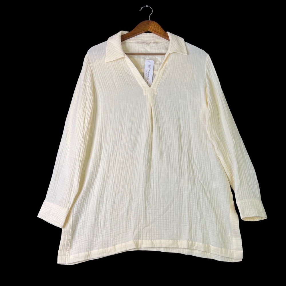 NEW Soft Surroundings Top Key Biscayne Gauze Tunic Size Medium Ivory 100% Cotton